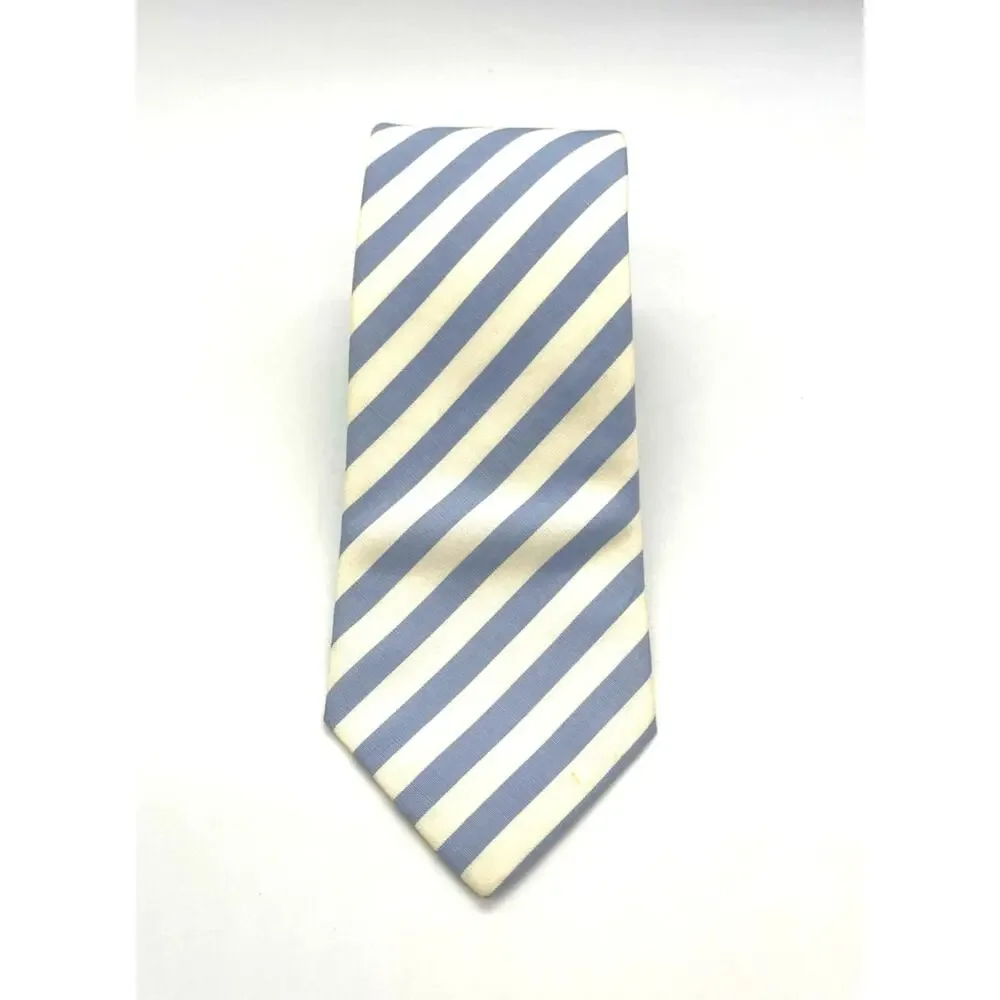 Gucci Cotton Blue & Cream Repp Necktie 56” L 3” Wide Tie Made in Italy